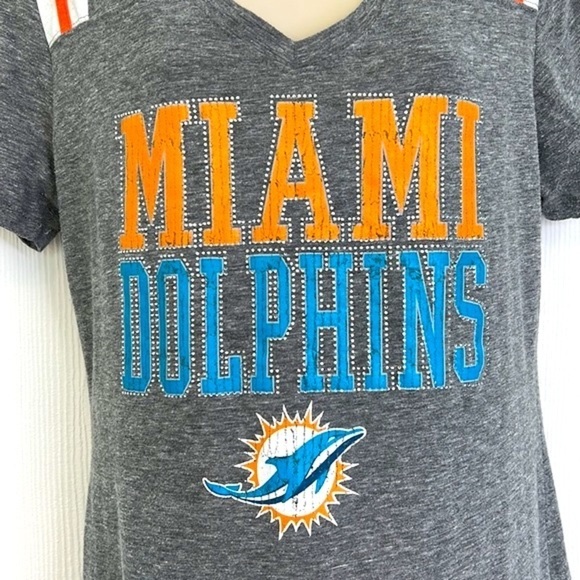 Team Apparel - Miami Dolphins Studded Bling Gray Short Sleeve T Shirt Size Large - Picture 3 of 10